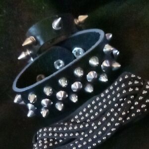 Steam punk / punk Studded Black Leather bracelets 7.5 to 8.5 in unisex